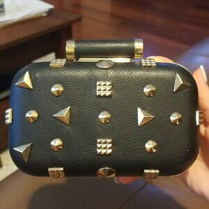High Quality Small Black Clutch with gold color decoration